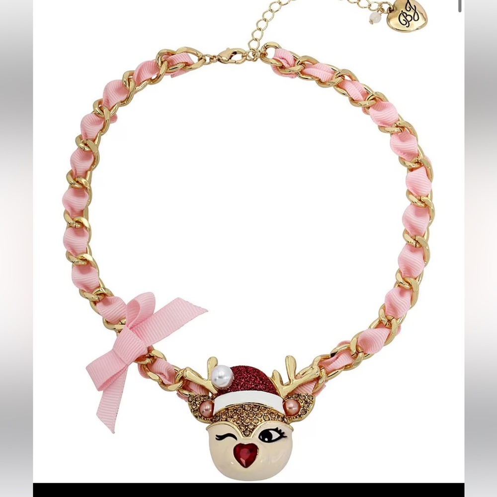 Jingle Bell Bling Christmas Reindeer Short Pendant Necklace